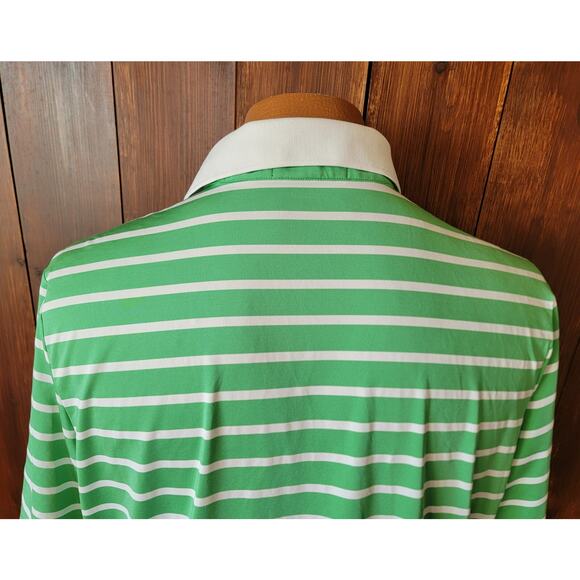RLX Ralph Lauren Men XL Green White Stripe Performance Polo Shirt Casual Stretch - Picture 7 of 13